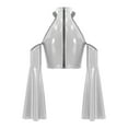 thumbnail image 4 of Yeahdor Womens Glossy Pu Crop Top Halter Off Shoulder Flared Sleeve For Clubbing Raves Silver L, 4 of 6