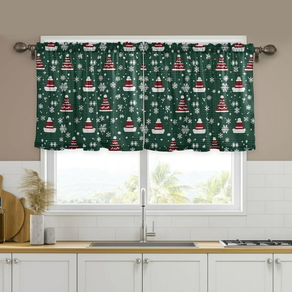 Yayeee Kitchen Curtains Set of 2 Light Filtering 57"x24" Over Sink Window Panels, Red Christmas Trees
