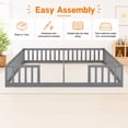 thumbnail image 6 of Miniyam Double Twin Floor Bed for Kids, Wood Bed Frame with Guardrails, Low Profile Design, Gray, 6 of 8