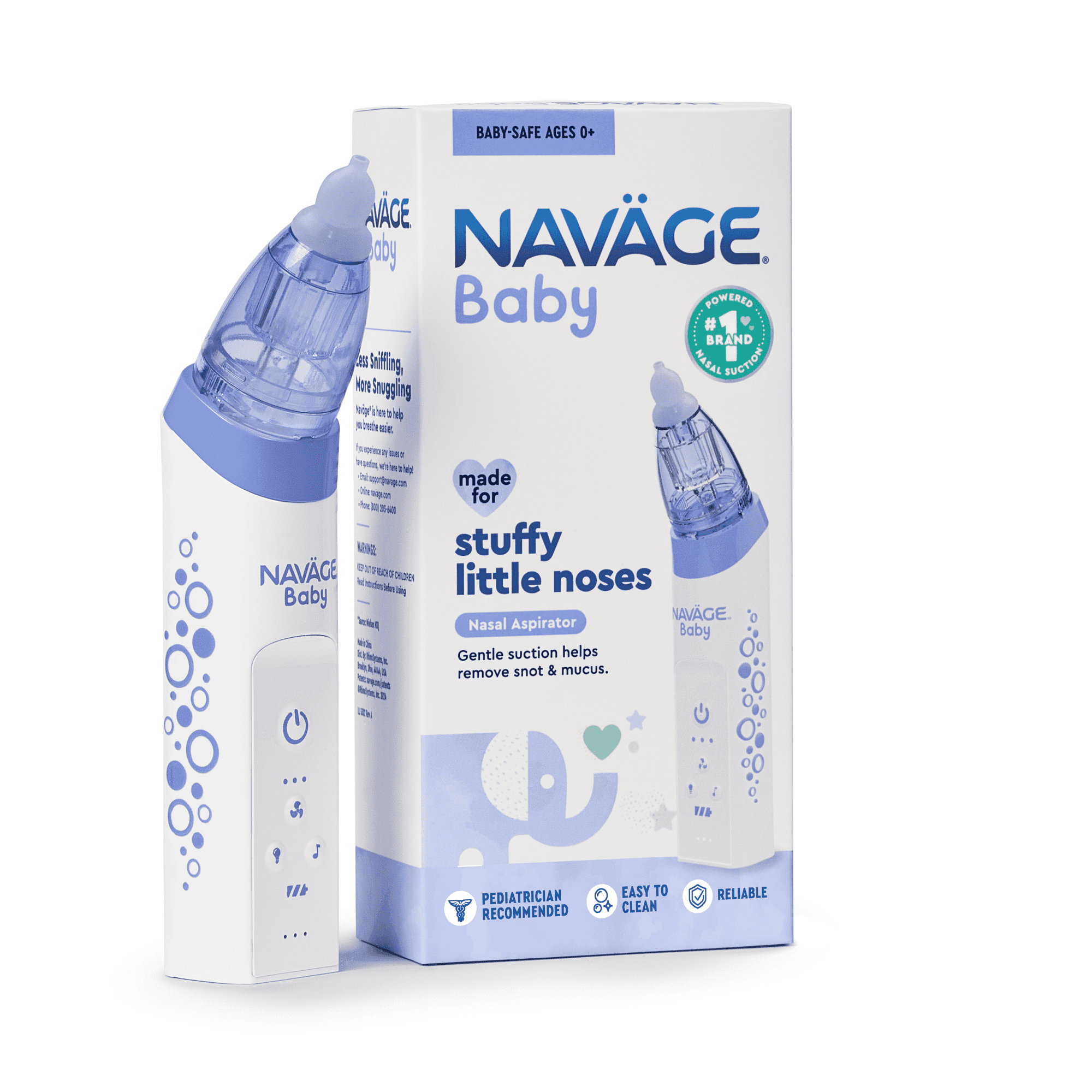 Navage Baby Nasal Aspirator - Gentle Nasal Aspirator w/ Lights, Lullabies & BPA Free Silicone Tips for Baby Congestion & Stuffy Noses, Ages 0+