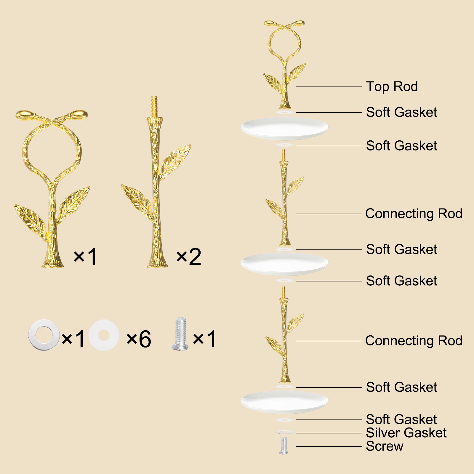 Unique Bargains Elegant Cake Tray Stand Handle Metal for Parties Events Gold