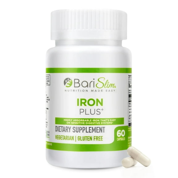 BariSlim Iron Plus Capsules for Bariatric Patients - Unisex, Adults | 2 Month Supply (60 Servings)