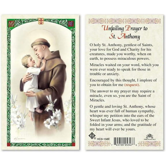 Unfailing Prayer to St. Anthony Laminated Prayer Cards - Pack of 25