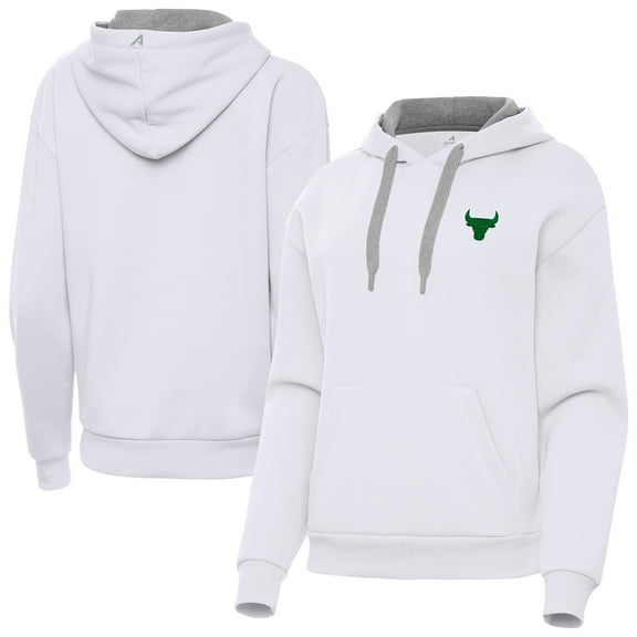 Women's Antigua White Chicago Bulls St. Patrick's Day Victory Pullover Hoodie