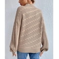 thumbnail image 4 of Suéter con cuello simulado Tejido de cable Color puro Hombro caído Manga larga Suéter de ajuste casual para mujer Caqui S, 4 of 6
