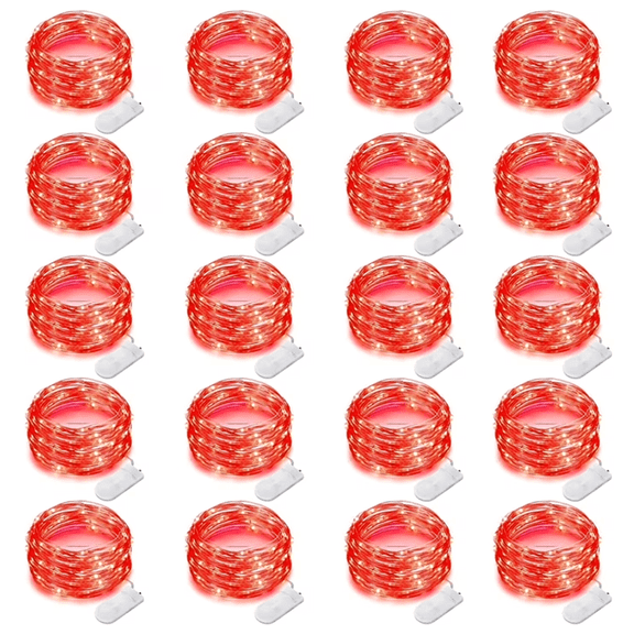 AWLYLNLL 20 Pack Led Fairy Lights Battery Operated String Lights Waterproof Silver Wire 7 Feet 20 Led Firefly Starry Moon Lights for DIY Wedding Party Bedroom Patio Christmas (20 Pack, Red)