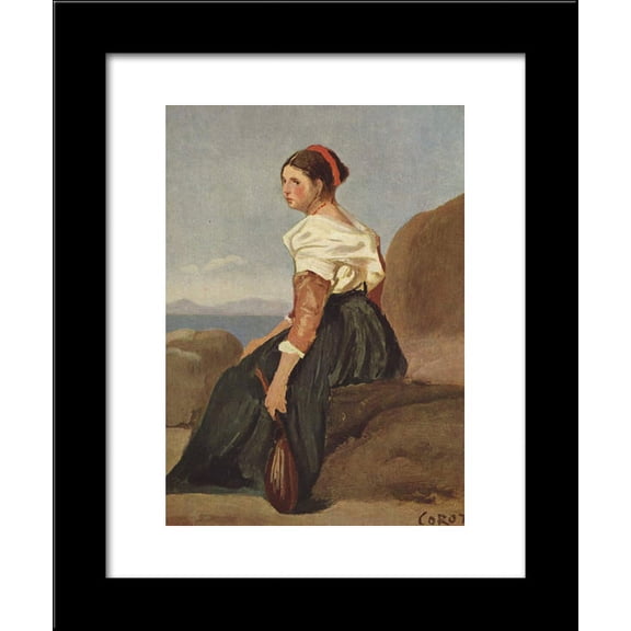 Woman with Mandolin 20x24 Framed Art Print by Camille Corot