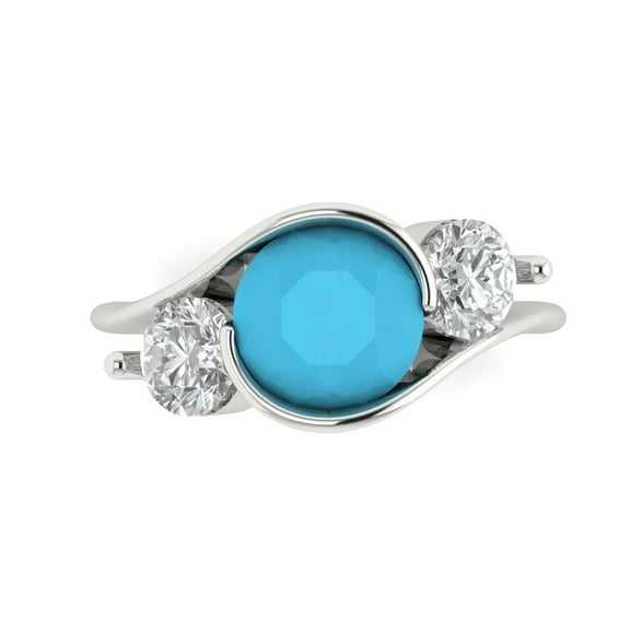 Three-Stone Engagement Ring for Women - 3.5ct Simulated Turquoise in 14K White Gold Promise Ring