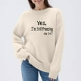 thumbnail image 1 of HOZADOIE Chandails pour Femmes Imprimé Lettre Couleur Unie Manches Longues Col Rond Polyvalent Ample Simple Confortable Chandail Automne Hiver Style, 1 of 6