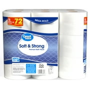 Great Value Soft & Strong Premium Toilet Paper, 18 Mega Rolls, 380 Sheets per Roll