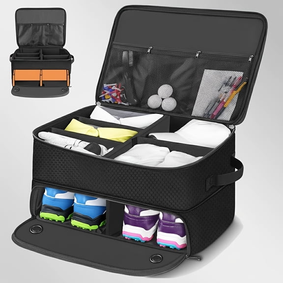 Golf Trunk Organizer, Golf Gifts for Men with Separate Ventilated Compartment for 2 Pair Shoes, Waterproof Car Trunk Locker for Balls, Tees, Clothes, Gloves, Accessories,