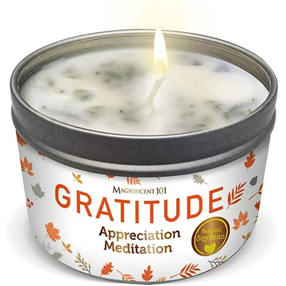 Magnificent 101 Long Lasting Gratitude Smudge Candle | 6 Oz - 35 Hour Burn | Paraffin Free Sage Scented Soy Wax Candle for Appreciation, House Energy Cleansing & Manifestation