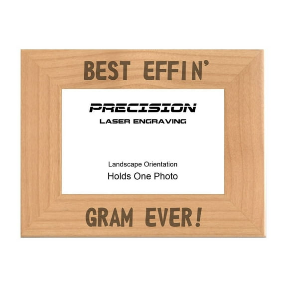 PrecisionNC Funny Grandma Gifts Best Effin Gram Ever Engraved Natural Wood Picture Frame from Grandchild 4x6 Landscape