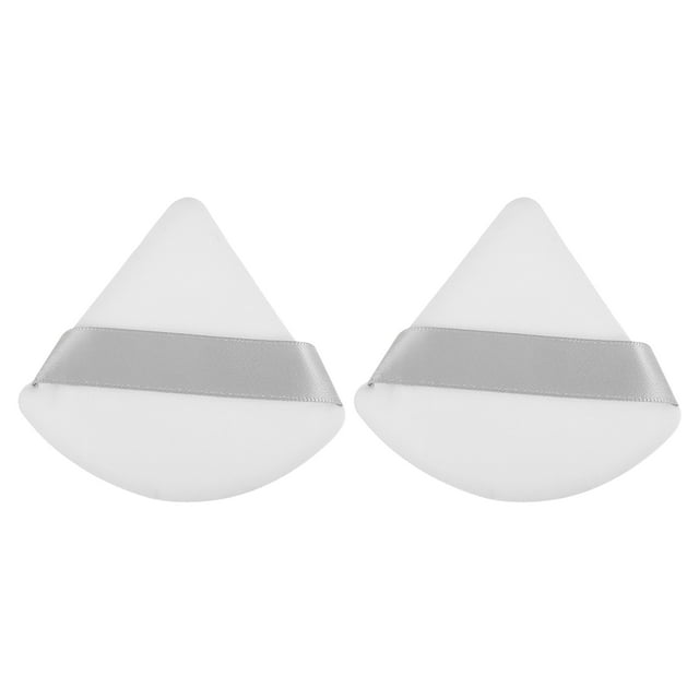 Unique Bargains 2 Pcs Loose Powder Puff Face Soft Triangle Puff Blender Beauty Makeup Tool Short Plush White