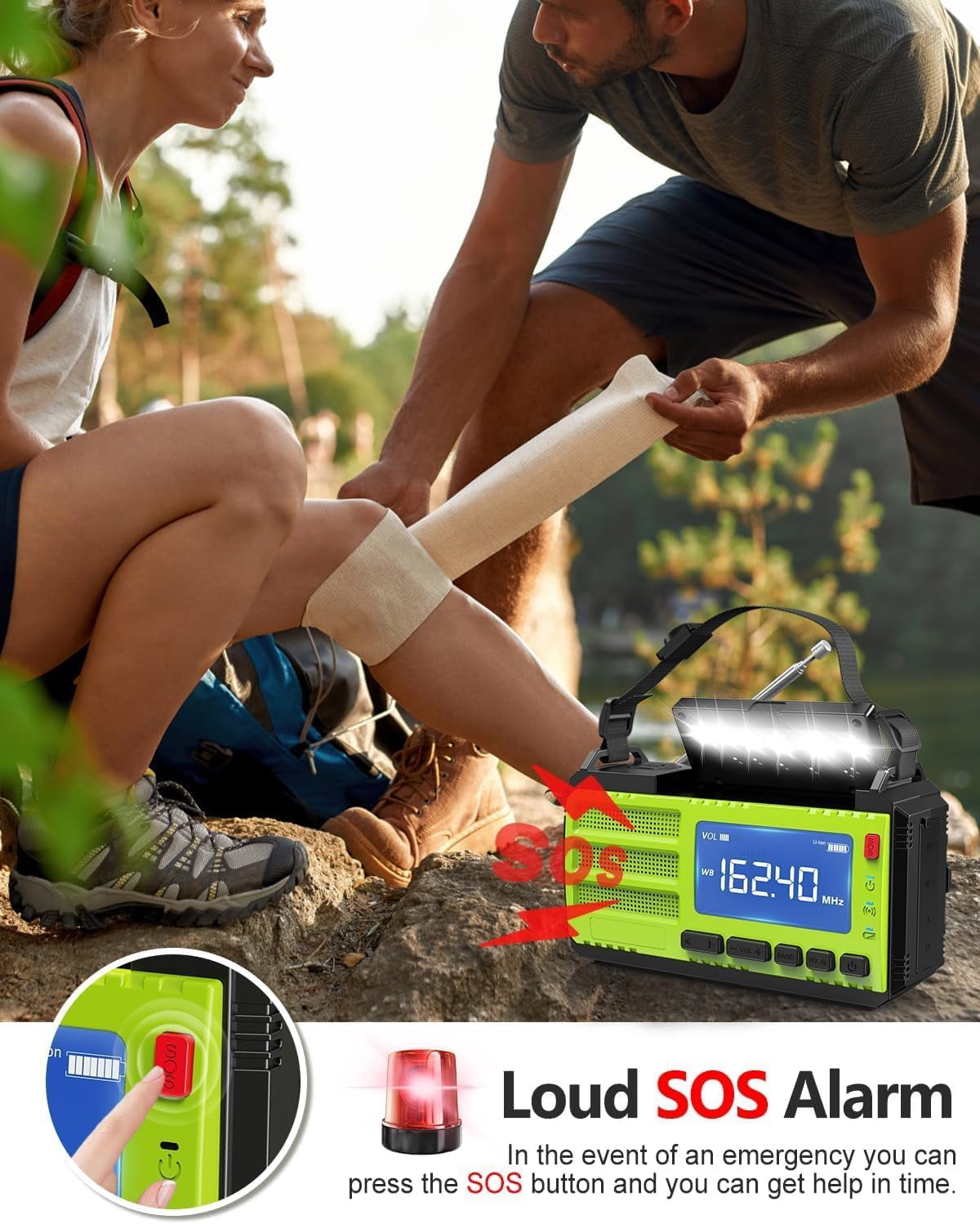 37000mWh Hand Crank Emergency Radio, AM FM NOAA Weather Alert Radio, Portable, Solar, 4 Charging Methods, 3-Mode Flashlight, Reading Lamp, SOS Alarm, Phone Charger for Winter Storm Emergency