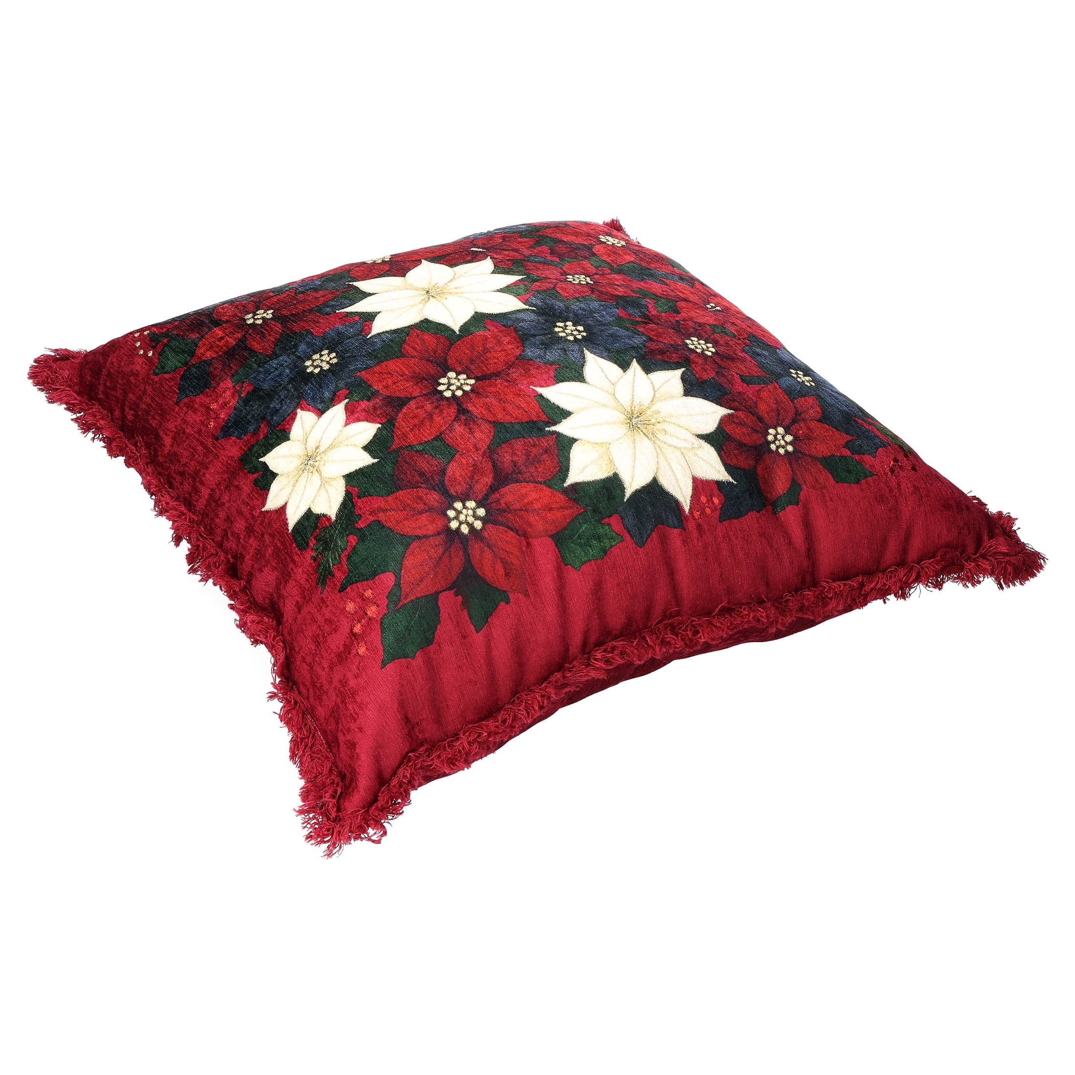 Velvet Poinsettia Decorative Christmas Pillow, Multicolor, 18" x 18", by Holiday Time