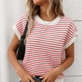 thumbnail image 4 of Annhoo Women's Cap Sleeves Round Neck Striped Knit Pullover Tee Shirts Summer Basic Casual Tops, 4 of 8