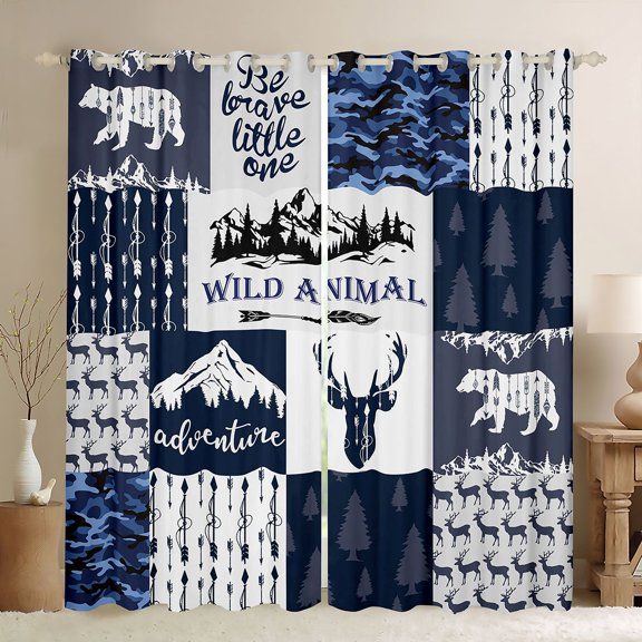 Feelyou Rustic Hunting Teens Blackout Curtains Set of 2 (52x84 Each), Jungle Wildlife Window Curtains, Happy Adventure Theme Curtains and Drapes, Window Curtains Bedroom Decor