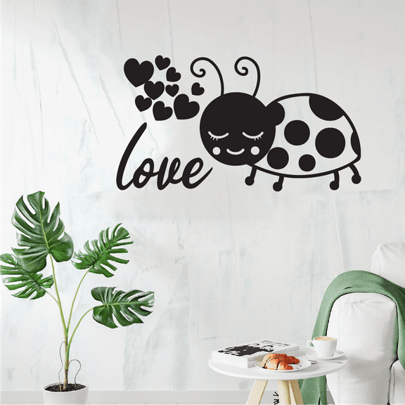 Love Small Hearts Ladybug Ladybugs Lady Bug Bugs Animal Insect Vinyl Design Wall Sticker Art Decal Boy Girl Kid Room Bedroom Nursery Kinder Playroom Home Decor Stickers Decoration Size (14x20 inch)