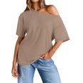 thumbnail image 3 of Tops de Mujer con Hombros Descubiertos, Camisetas Oversize de Corta, Ropa Informal de Moda de y Verano 2025. Caqui XXL, 3 of 8