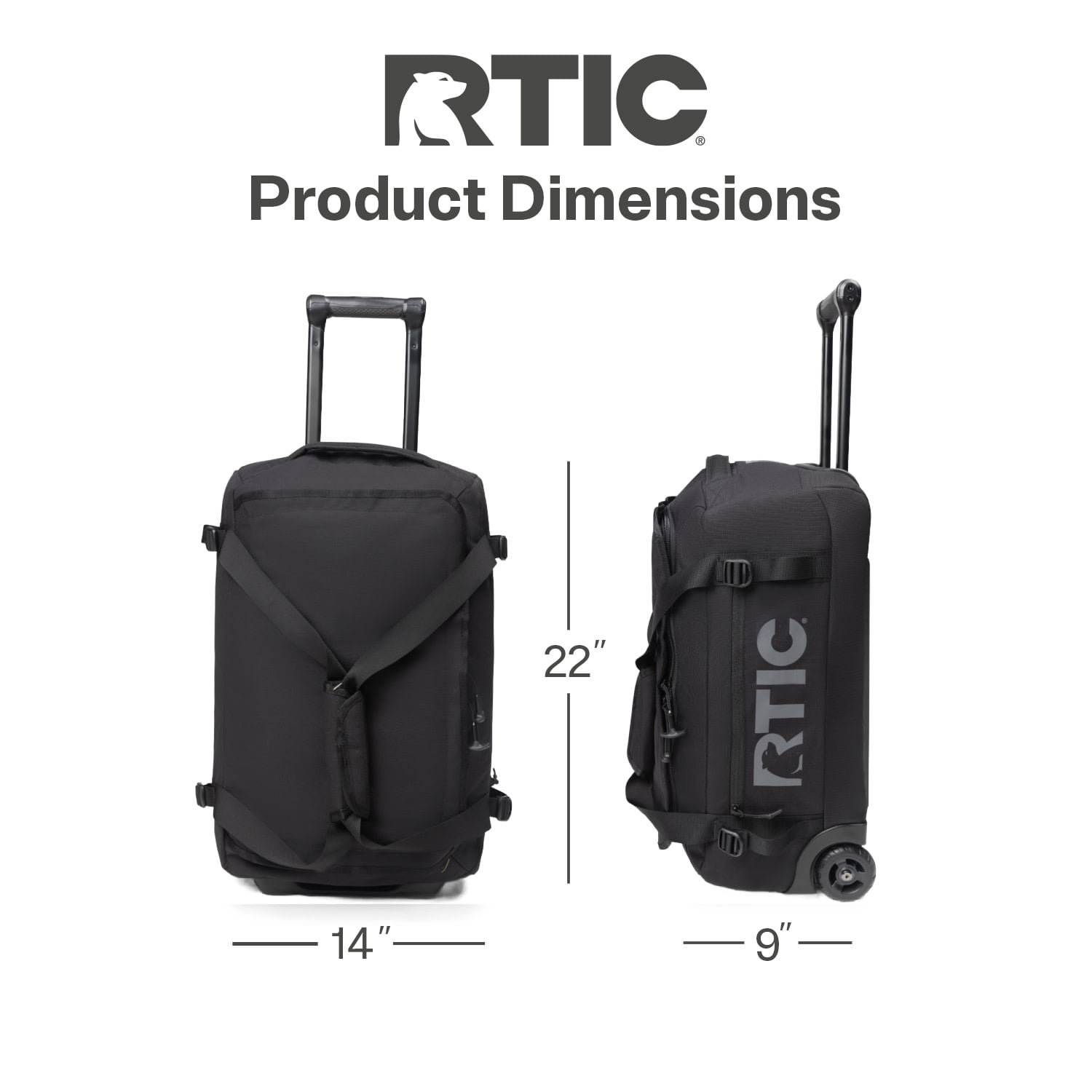 RTIC Road Trip Rolling Duffle Bag, Medium, Water-Resistant and Wheeled, Black