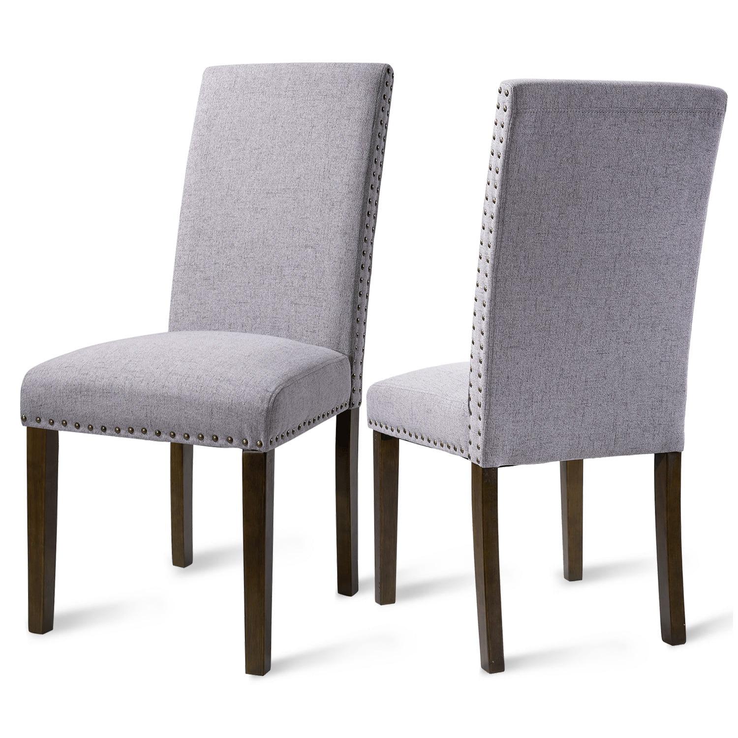 Set of 2 Gray Tufted Dining Chairs, Upholstered High Back Padded Dining