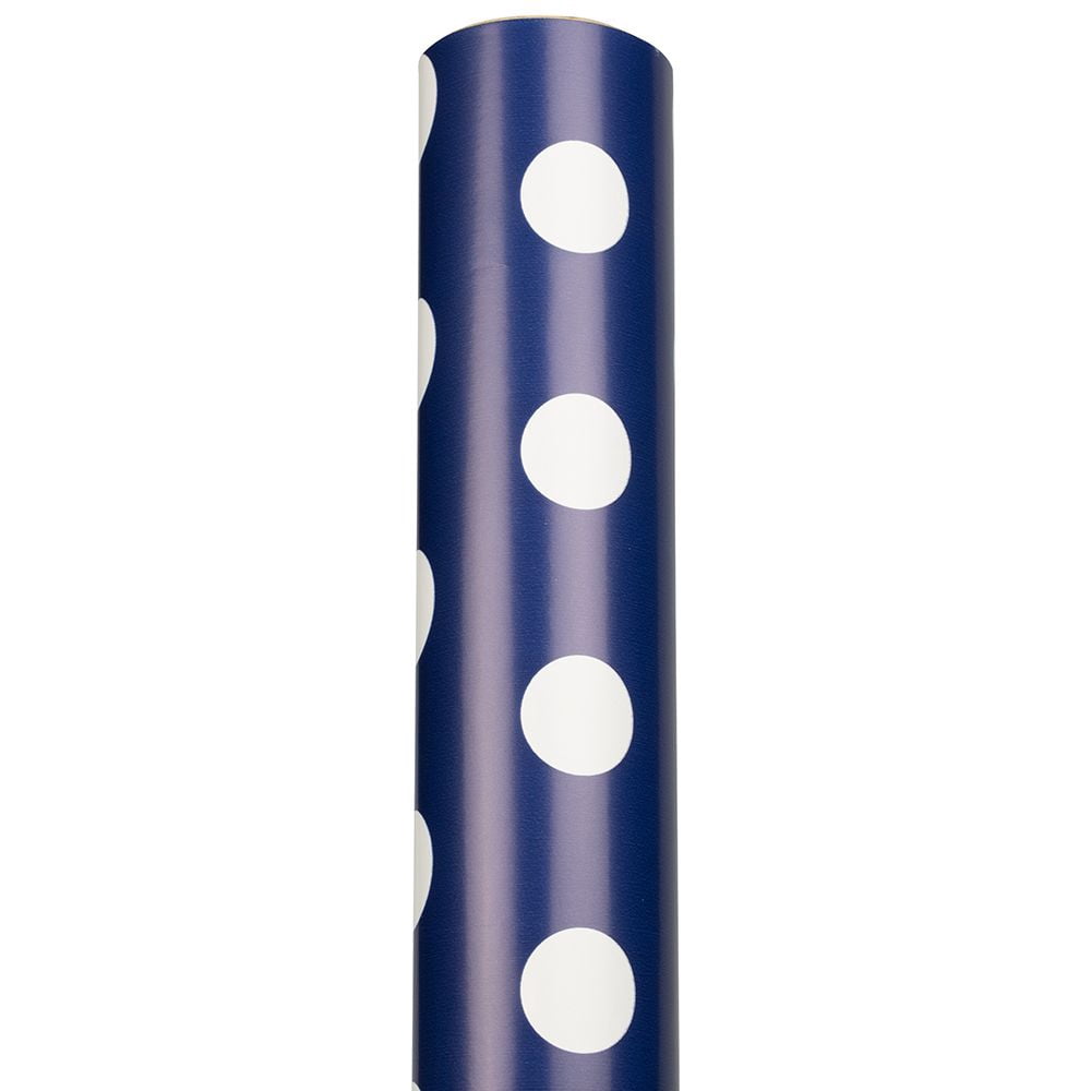 JAM Paper Dark Blue with White Polka Dot Wrapping Paper, 25 Sq ft, 1 Pack