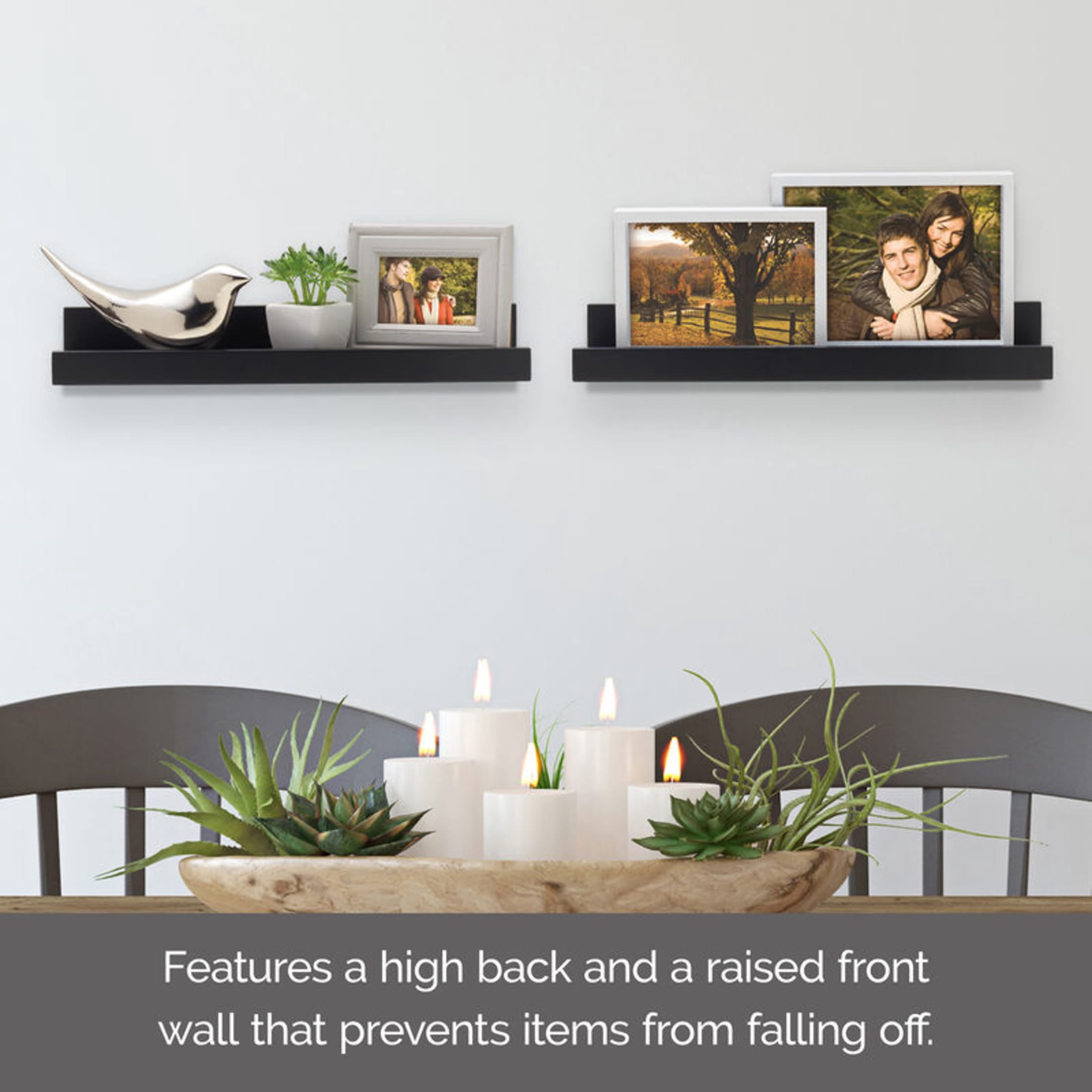 Melannco 14-inch Floating Photo Ledge Set of 2, Black