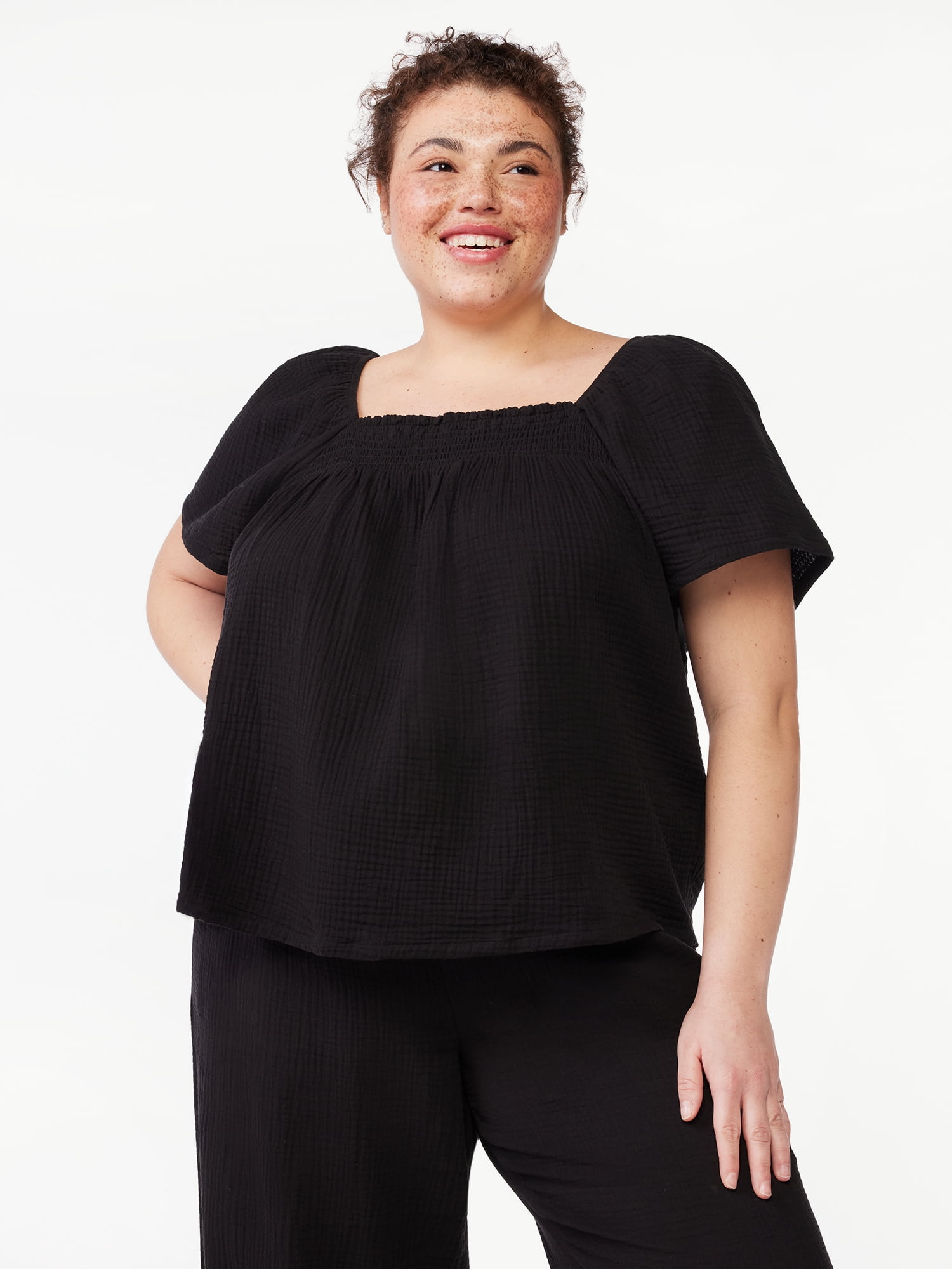 Joyspun Women's Puff Sleeve Gauze Sleep Top, Sizes S to 3X