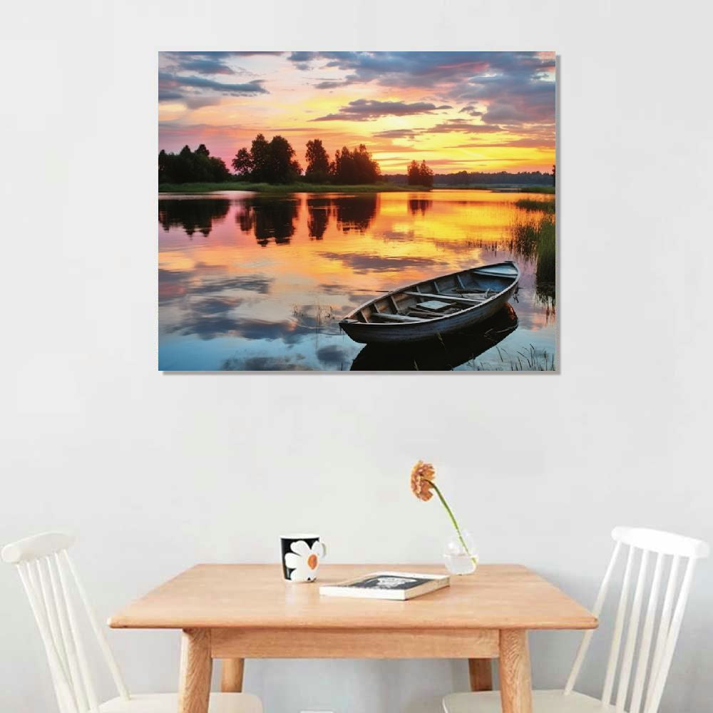 風景画 Shiartex Lake Landscape Canvas Wall Art:Sunset Skyline Painting