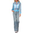 thumbnail image 2 of INSPIRE CHIC Halloween Bomber Jacket for Women's Sheer Mesh Glitter Shiny Long Sleeve Zip Up Jackets XL Sky Blue, 2 of 6