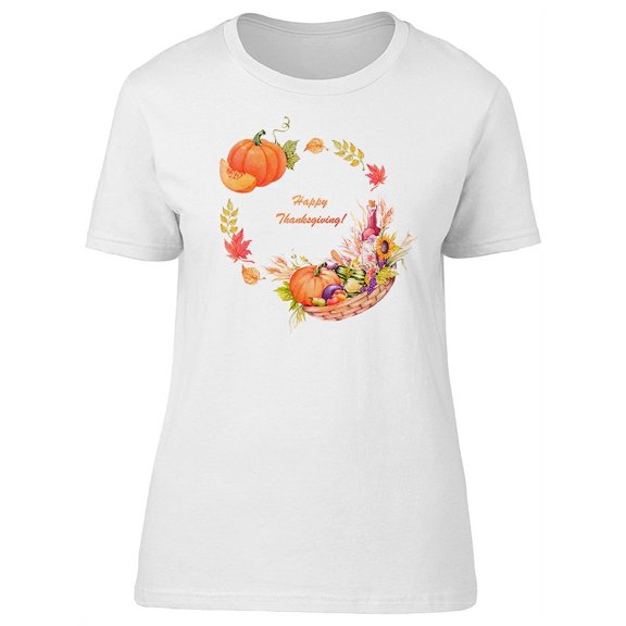 Smartprints Womens Graphic Tee - Basket And Pumpkin Thanksgiving - Regular Fit 100% Cotton