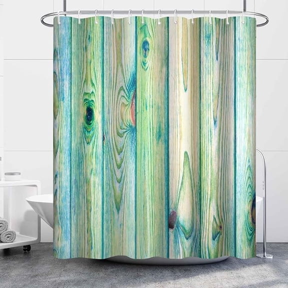 Light Green Shower Curtain For Bathroom Farmhouse Wood Door Fabric Shower Curtains Waterproof Modern Bathtub Shower Curtain Set With Hooks 36"W x 72"L