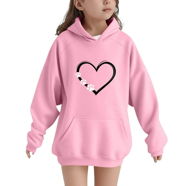 YUNAFFT Chandail à Capuchon pour Enfants, Imprimé de Cœur et de Patte, Manches Raglan, Poche avant, Mode Urbaine Décontracté