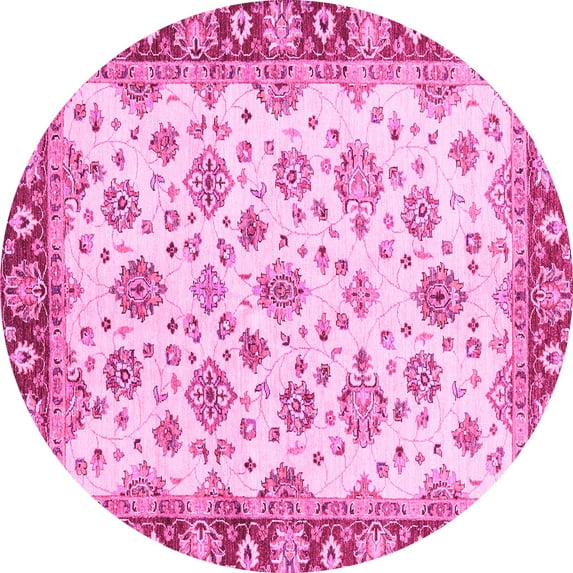 Ahgly Company Indoor Round Abstract Pink Modern Area Rugs, 4' Round