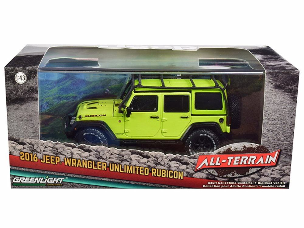 2016 Jeep Wrangler Unlimited Rubicon Off-Road with Roof Rack, Hyper Green -  Greenlight 86179 - 1/43 scale Diecast Model Toy Car 
