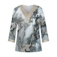 thumbnail image 4 of BangWanChi 3/4 Length Sleeve Womens Tops Plus Size Tunic Fashion Women's Summer V-Neck 3/4 Sleeve Lace Splicing Print Casual T-Shirt Blouse, 4 of 5