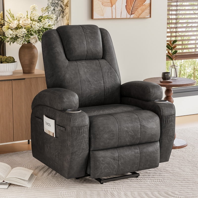Furmax Power Lift Leathaire Fabric Recliner Chair Massage Recliner Sofa for Bedroom,Black
