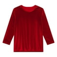 thumbnail image 4 of GBSYEWXS Women Tops Trendy Crew Neck Shirts 3/4 Sleeve Solid Color Red T-Shirts, 4 of 7