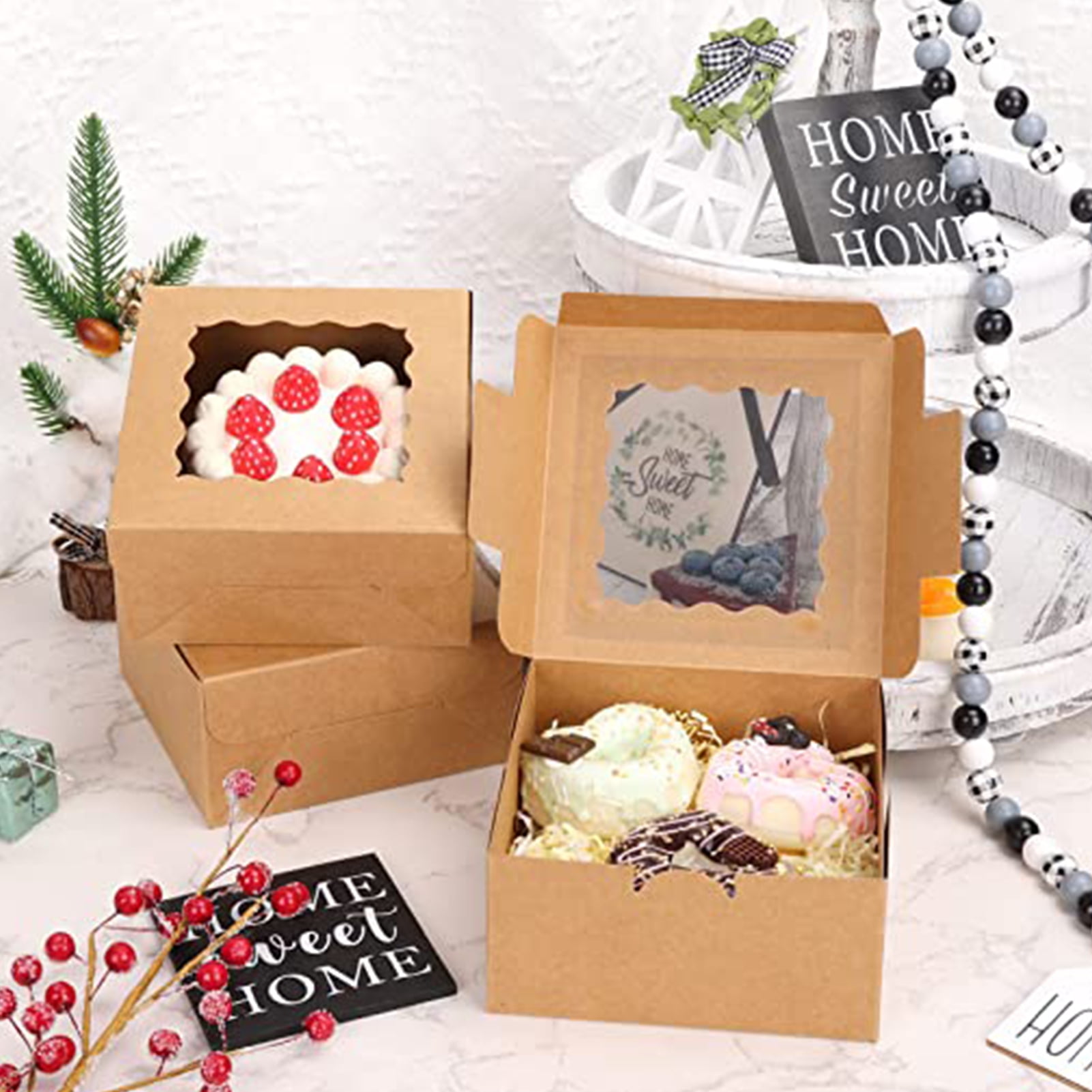 Cake Boxes with Window 10Pcs Oilproof Kraft Paper Bakery Boxes