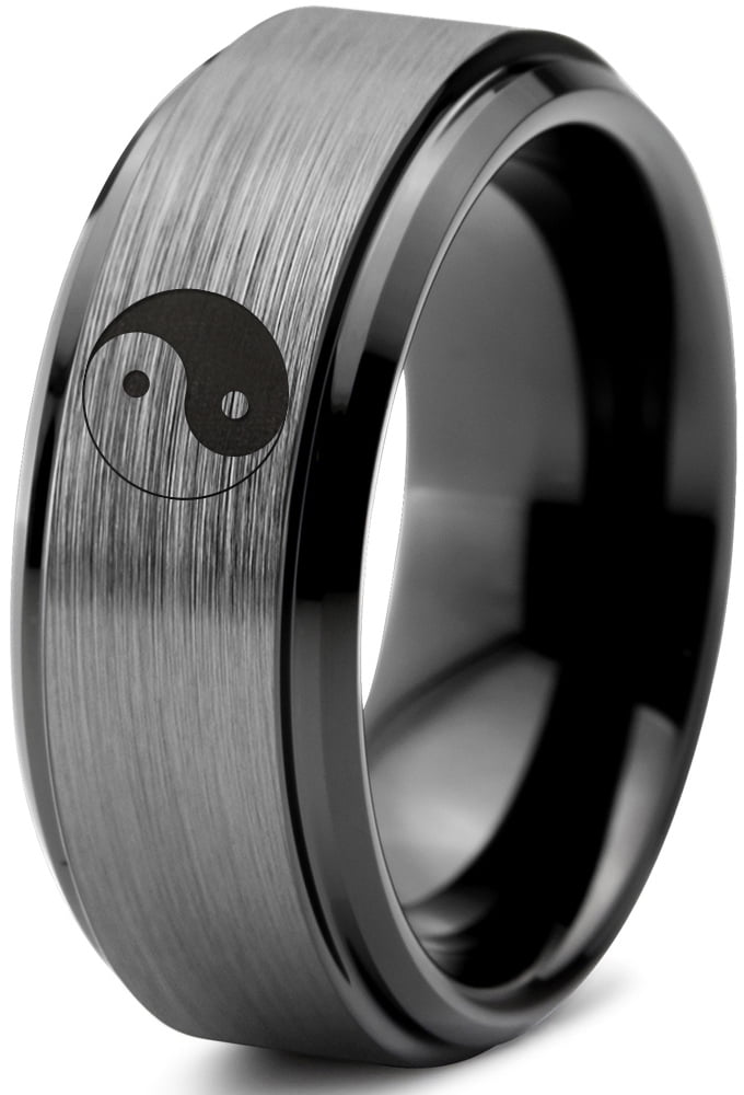 Vintage Stainless Steel Ying Yang Pattern Comfort Fit Band Ring Size 5-12 Men's