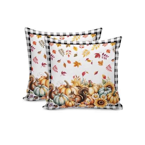 Fall Throw Pillow Covers 20x20 Inch Set of 2 Pumpkin Squirrel Decorative Pillow Covers Maple Leaves Cushion Cover Pillowcase for Sofa Couch Bed Home Decor