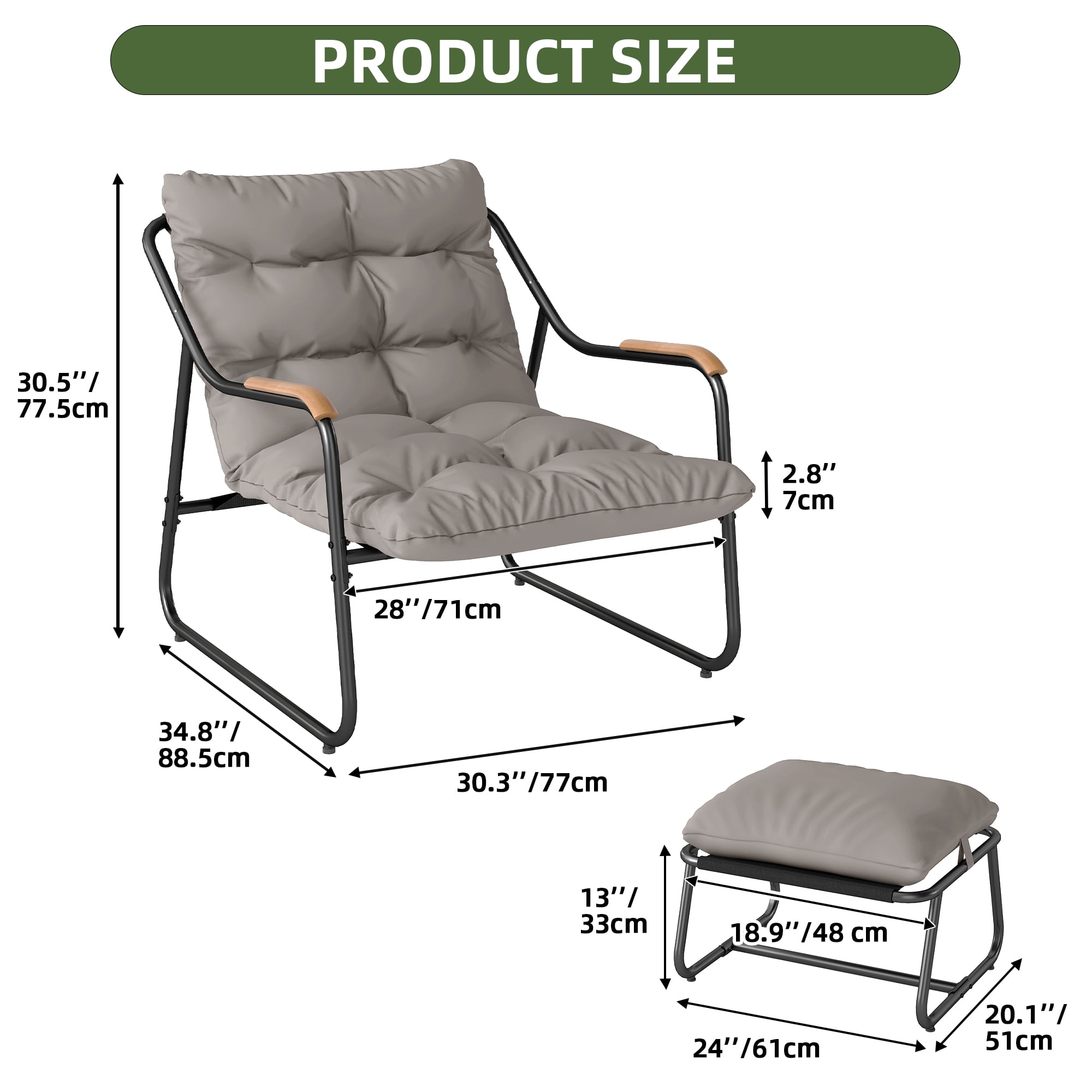 Uforic Patio Outdoor Lounge Chair with Ottoman, Comfy Sling Recliner Set, Textilene Papasan Chair with Puffy Cushion, Dark Gray