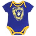 thumbnail image 2 of Newborn Royal/Gold/Cream Milwaukee Brewers Three-Pack Number One Bodysuit, 2 of 4