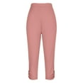 thumbnail image 3 of Htigea Capri Leggings for Women Summer Elastic Waist Slim Fit Yoga Bottom Pants Casual Workout Capris Pink,S, 3 of 5