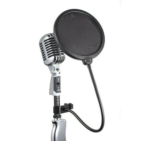 Dual Layered Studio Microphone Wind Screen Mask Flexible Gooseneck Shield Filter