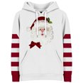 thumbnail image 4 of CAIVO Sweatshirts Women Ribbed Hoodie Soft Comfort Adjustable Drawstring Front Pocket Cute Santa Face Print Striped Sleeve Patchwork Pullover Hoodie Christmas Holiday Casual Streetwear Holiday Tops, 4 of 4