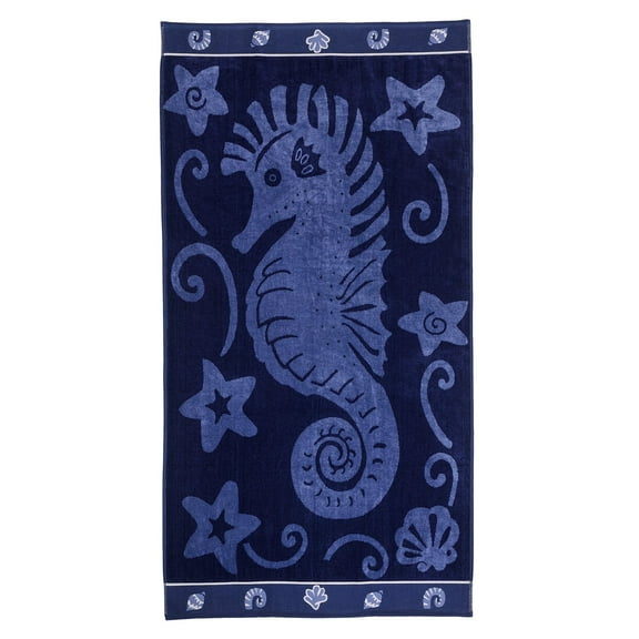Sea Horse 100% Combed Cotton Oversized Beach Towel, Blue Default Title