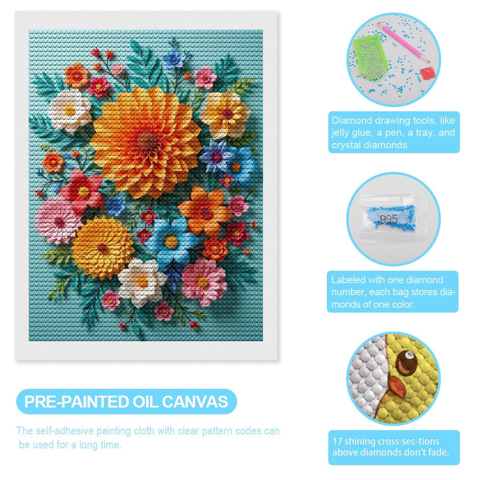 Diamond Art Kits for Adults, Paper Floral Art Design Bouquet 5D Diamond Painting Kits for Adults Beginners, DIY Full Drill Diamond Painting, Gem Art and Crafts 12x16