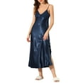 thumbnail image 2 of INSPIRAR CHIC Vestidos de Noche Largos de Satén para Mujeres con Escote en V, Quimono Suave, Vestido de Pijama, Bata de Noche 2XL Azul, 2 of 6